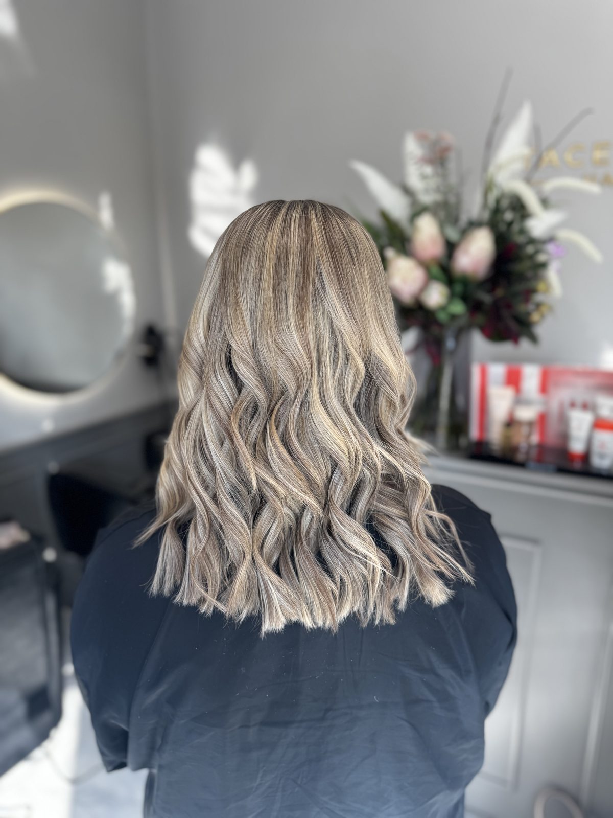 Smoky silver-blonde balayage waves