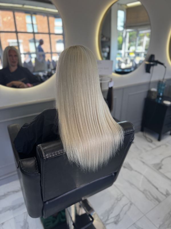 Pin-straight platinum blonde