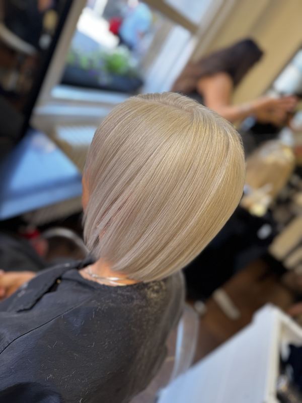Sleek platinum precision bob