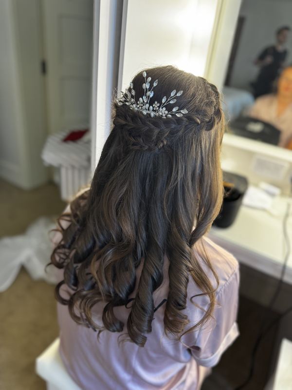 Bridal half-up with a crystal hair vine