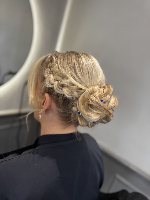 Braided low bridal updo